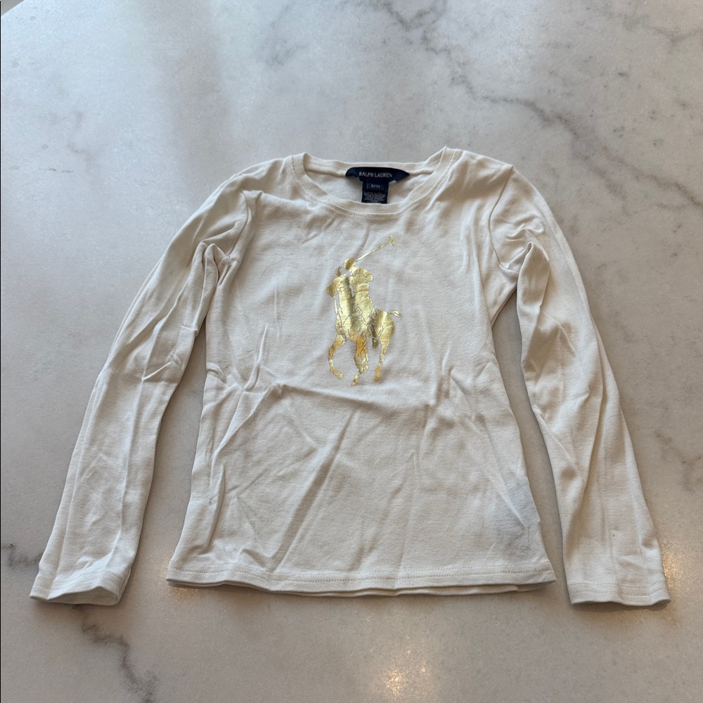 Polo by Ralph Lauren Cream Tee with Gold Emblem